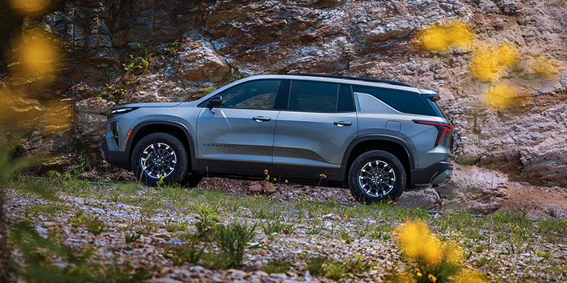 Gray Chevrolet Traverse parked roadside